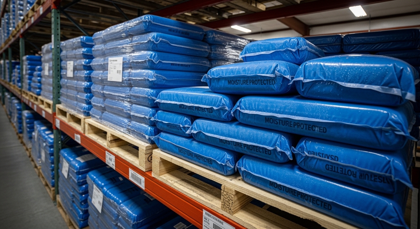Prateleiras de estoque com materiais disponíveis para pronta entrega